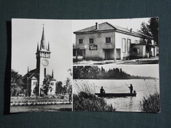 Képeslap,Kelebia,mozaik,templom,mozi,utca,horgász látkép,részlet, 1969-