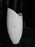 Letisztult elegáns art deco Hollóházi porcelán váza kézzel festett vízparti életképen fecskék nádas
