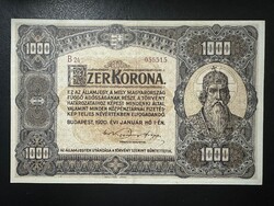 1000 korona 1920.  Barna sorozat, és sorszám!!  EF!!  GYÖNYÖRŰ!!