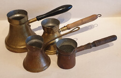 Set of 4 Turkish, Arab, copper coffee cezves, combined pouring vessels