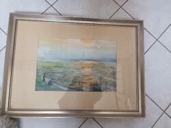 K Andor Gizi fisherman at Lake Balaton watercolor