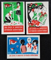 Gy232 / 1966 Úttörő Szövetség gyufacímke 3 db-s teljes sor