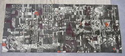 Retro mintás falvédő , falidísz , mid century modern iparművészeti selyemmokett 175 x 75 cm nagy