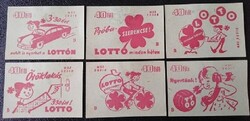 Gy198 / 1958 Totó- Lottó  gyufacímke 6 db-s teljes sor