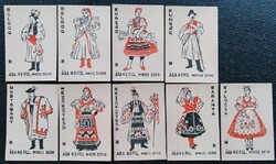 Gy147 / 1957 Népviselet gyufacímke 9 db-s teljes sor