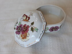 Zsolnay porcelán 8 szögletű pillangó mintás ékszertartó doboz, bonbonier