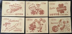 Gy197 / 1958 Totó- Lottó  gyufacímke 6 db-s teljes sor