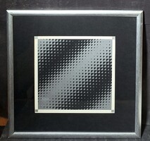 Heiko Tappenbeck (1936-2021): Ezüst-fekete négyzet (geometrikus absztrakt, német grafikus)