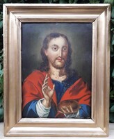 Antik lemezre festett Jézus / Krisztus.