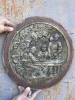Kèzzel faragott fa boros hordo fedlap tokaj 1995 felirat