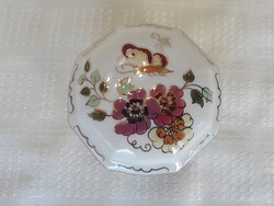 Zsolnay porcelán 8 szögletű pillangó mintás ékszertartó doboz, bonbonier