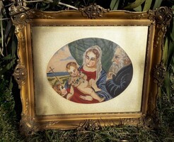 Régi gobelin, Szt.József, Mária, Jézus, Szt. János