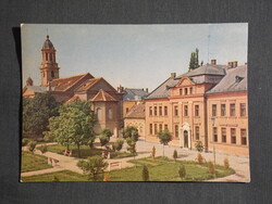 Képeslap,Kapuvár,Szabadság tér,templom,park látkép,részlet ,1963-