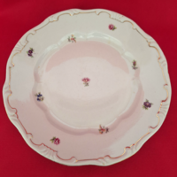 Zsolnay porcelán, virágos lapos tányér, arannyal tollazott