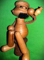 Régi ülő POPEYE a tengerész fa bábú fa figura 14 cm állapot a képek szerint