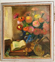 Dehény Lajos (1906-1952) Virág csendélet c. (1947.-ben készült) olajfestménye 81x92cm EREDETISÉG GAR
