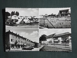 Képeslap,Komárom,mozaik,kemping,strand,iskola,posta,presszó,utca látkép,részlet ,1969-