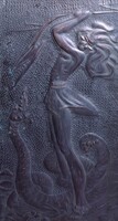 Sárkányölő (nagyméretű rézdomborítás) BÁV címkével - szovjet dombormű, chekanka - üzbég, örmény?