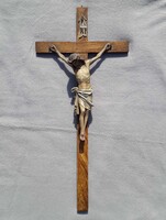 60 cm. Antik Feszület, fafaragás / Jézus Krisztus.