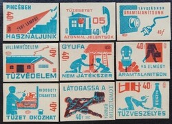 Gy245 / 1963  Tűzvédelem  gyufacímke 9 db-s teljes sor