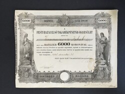 Pesti Hazai Első Takarékpénztár Egyesület Részvény 1923.