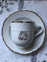 Elegáns hófehér arany szegélyű Hollóházi Douwe Egberts kávés csésze szett