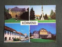 Képeslap,Körmend,mozaik,Batthyány kastély,Mária szobor,park,utca látkép,részlet, 1986-