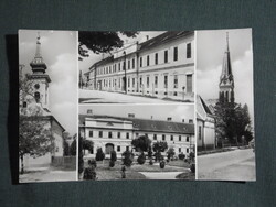 Képeslap,Körmend,mozaik,templom,korona szálló,park,utca,városi látkép,részlet, 1963-