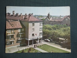 Képeslap,Kiskunhalas,Hősök tere,Bank látkép,részlet 1969-