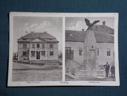 Képeslap,Villány,mozaik,Főbírói hivatal,Hősök szobra,emlékmű,Kramer Jenő kiadás Villány, 1933-