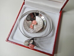 Vintage German Guthmann & Wittenauer Rhodium-Plated Silver Jewelry Set with Rhodochrosite Stones