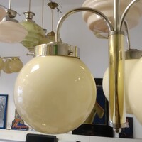 Art deco - Bauhaus 3 karos, nikkelezett csillár felújítva - krémszínű gömb búrák - Lampart