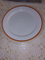 Alföldi menzás, sárga-barna csíkos nagy asztalközép, lapos tál, tortás tál, tányér