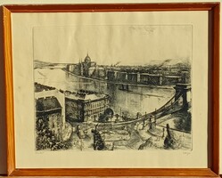 Varga Nándor Lajos (1895-1978) : Lánchíd / Budapest (1963)