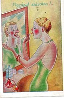 Képeslap: Humoros lap. Rajzolta Kaszás Jámbor grafikus.