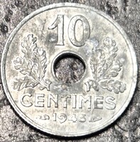 Franciaország 10 centime, 1943.