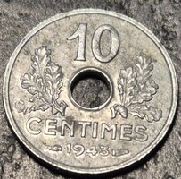 Franciaország 10 centime, 1943.