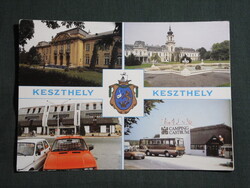 Képeslap,Keszthely,mozaik,Festetics kastély,kemping,múzeum,Skála áruház látkép,részlet, 1989-