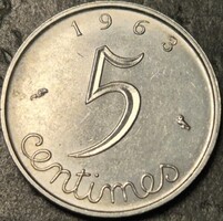 Franciaország 5 centime, 1963.