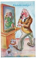 Képeslap: Humoros lap. Rajzolta Kaszás Jámbor grafikus.