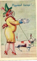 Képeslap: Humoros lap. Rajzolta Kaszás Jámbor grafikus.