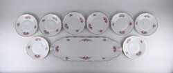1V058 Régi jelzett Hüttl Tivadar aranyozott porcelán 8 személyes süteményes készlet