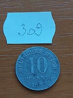 NÉMET BIRODALOM DEUTSCHES REICH 10 PFENNIG 1922 Cink, II. Vilmos  309