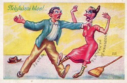 Képeslap: Humoros lap. Rajzolta Kaszás Jámbor grafikus.