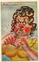Képeslap: Humoros lap. Rajzolta Kaszás Jámbor grafikus.