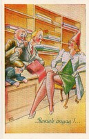 Képeslap: Humoros lap. Rajzolta Kaszás Jámbor grafikus.