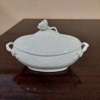 Large White Herendi rose-holder bonbonier