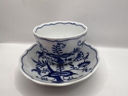 Cseh kék-fehér porcelán kávéscsésze aljjal, 9 x 7  cm-es. 7263