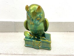 Zsolnay eozin tudós bagoly porcelán állatfigura figura szobor