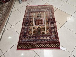 Eredeti türkmén enkszi motívumos 75x125 kézi selyem-gyapjú perzsa szőnyeg FF133